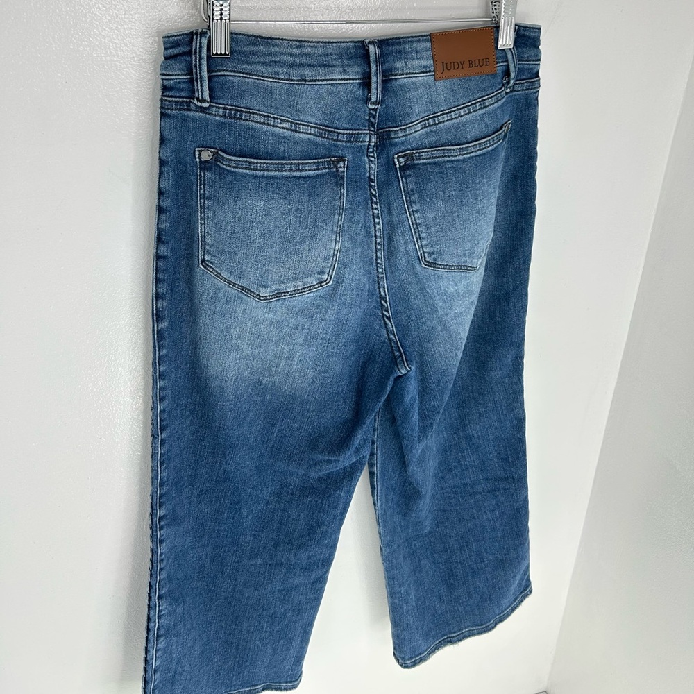 Judy Blue Wide Leg Crop Jeans Women’s 7/28 Medium Wash Braided Side 30x23.5 - Picture 10 of 14